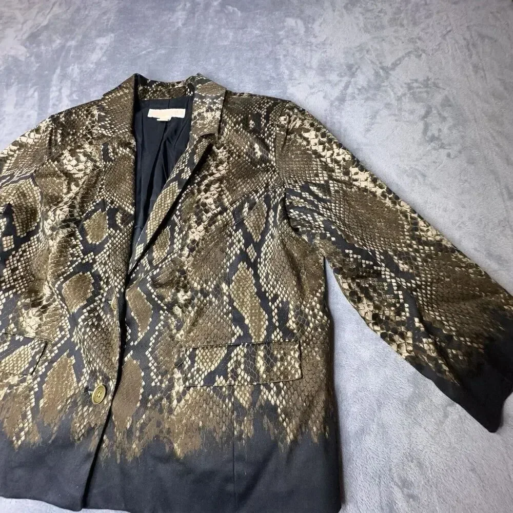 Michael Kors Sz 12 Women’s Blazer Jacket Cotton Snake Skin Animal Print Lined